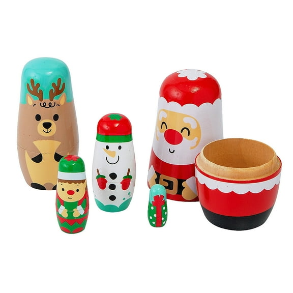 Fun Express 1" - 5" Christmas Characters Wood Nesting Dolls - 5 Pieces