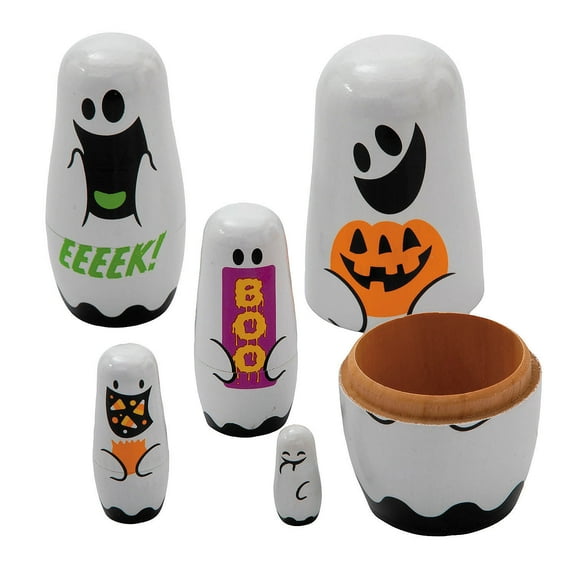 Fun Express 1" 5" Wood Halloween Ghosts Nesting Character Dolls - 5 Pieces
