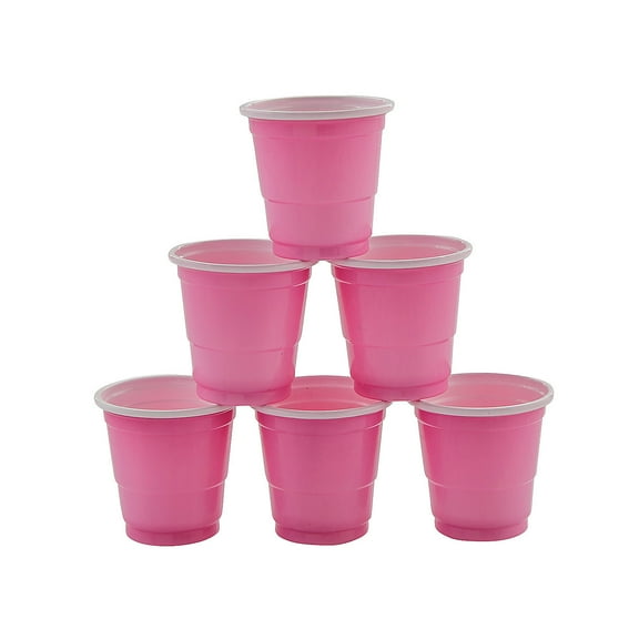 Fun Express 1.5 oz. Bulk 50 Count Pink Party Cup Disposable Plastic Shot Glasses