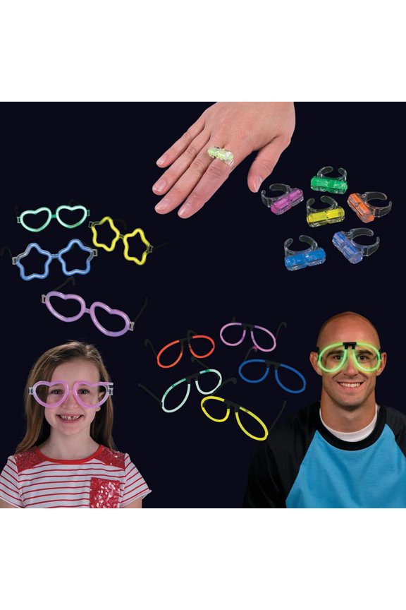 1" 8" Bulk 48 Pc. Glow Glasses & Ring Assortment