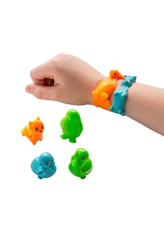 1" Brightly Colored Animal Characters Foldable Rubber Bracelets - 12 Pieces