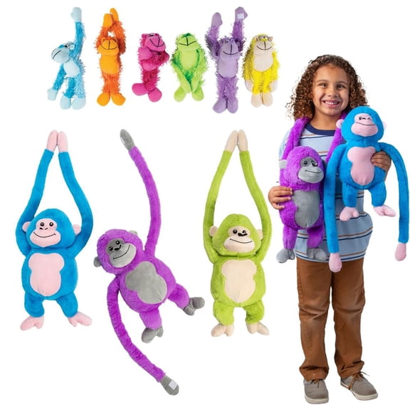 Fun Express 10 1/2"  27" Bright Color Jumbo & Regular Long-Arm Stuffed Gorilla Assortment  18 Pc.