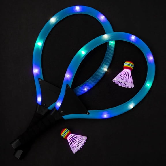 Fun Express 10 3/4" x 22" LED Light-Up Plastic Rackets with Shuttles Set - 4 Pc.