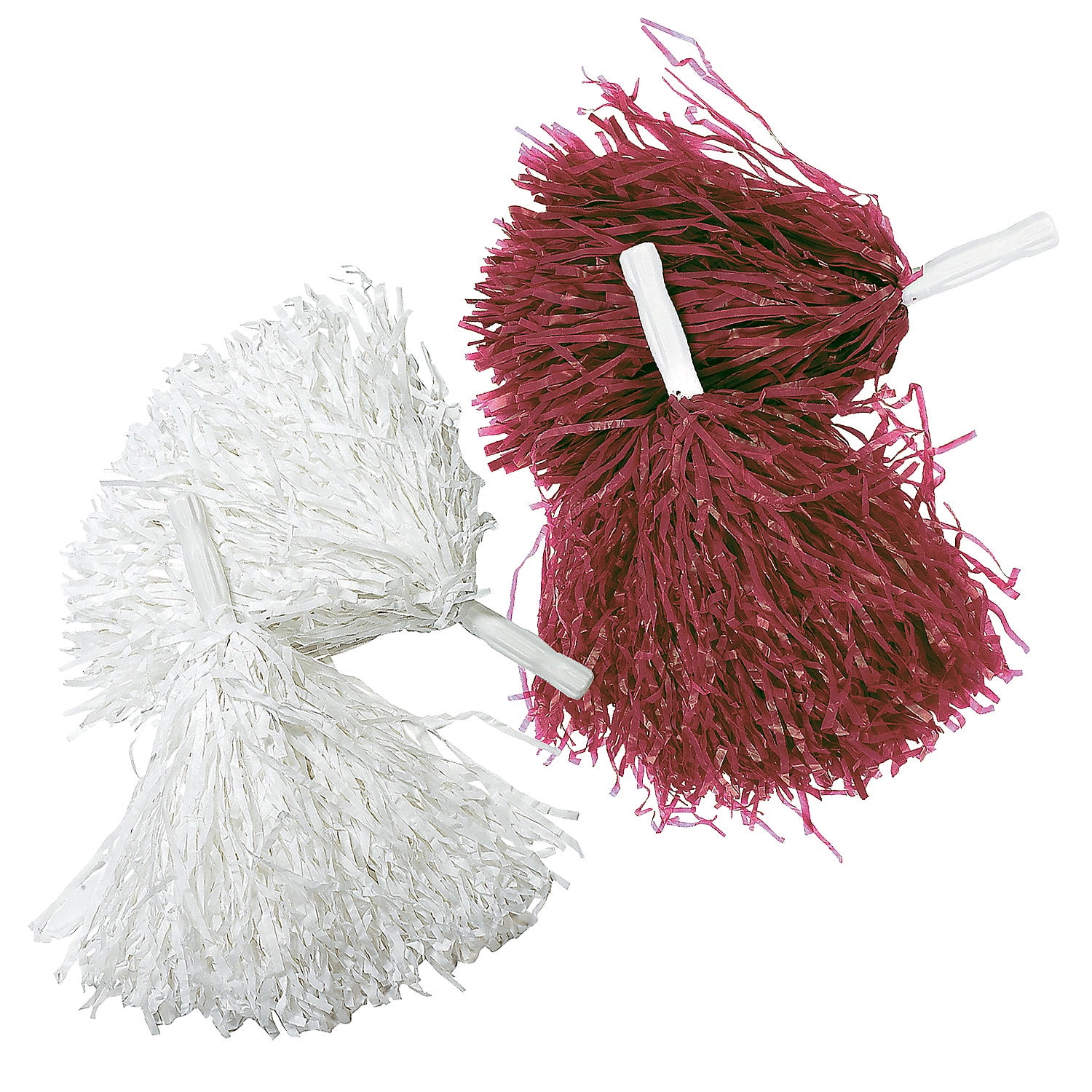 Fun Express 10" Burgundy & White Team Spirit Cheer Pom-Poms Set - 24 Pieces
