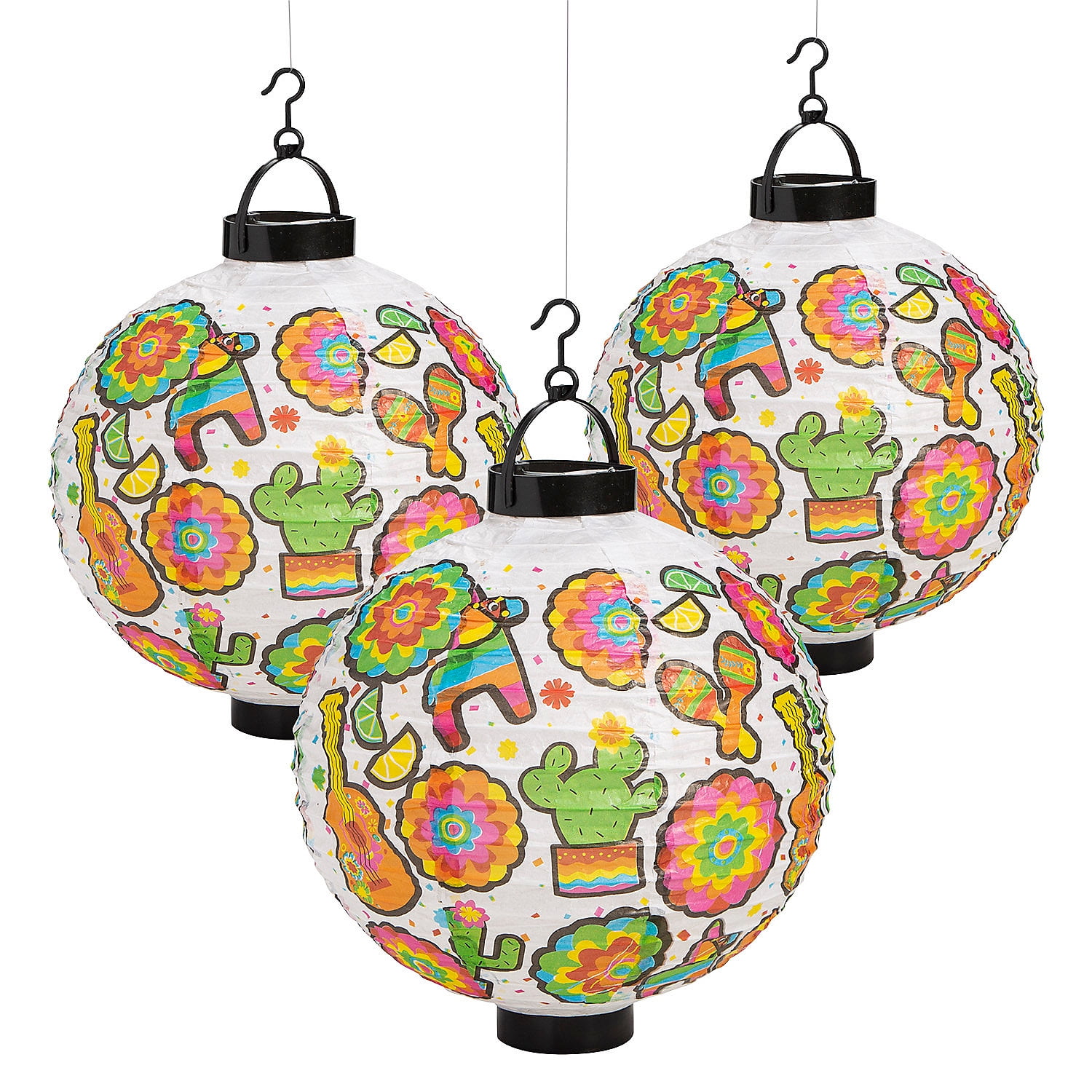 Colorful 10" Fiesta Light-Up Hanging Paper Lanterns - Set of 3
