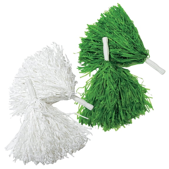 Fun Express 10" Green & White Team Spirit Cheer Pom-Poms Set - 24 Pieces