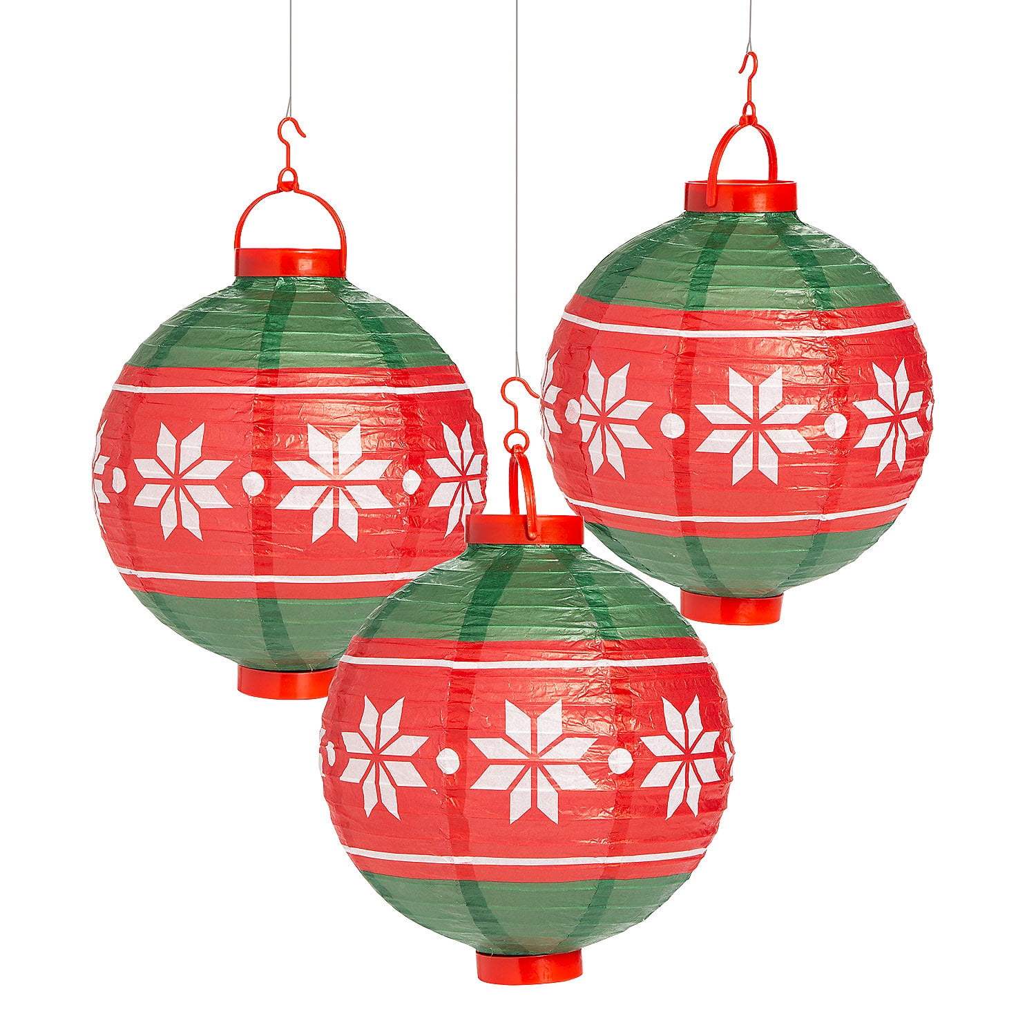 Fun Express 10" Light-Up Christmas Ornament Hanging Paper Lanterns - 3 Pc.