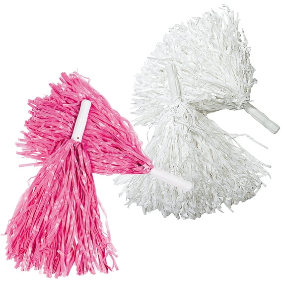Fun Express 10" Pink & White Team Spirit Cheer Pom-Poms Set - 24 Pieces