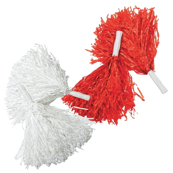 Fun Express 10" Red & White Team Spirit Cheer Pom-Poms Set - 24 Pieces