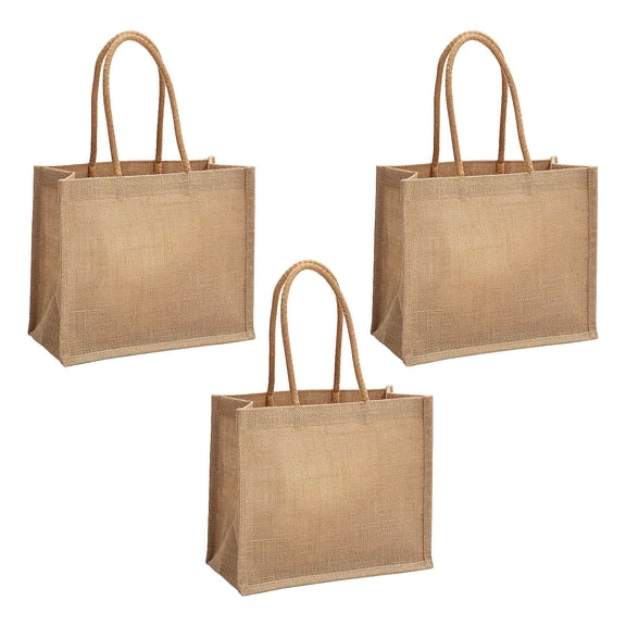 Fun Express 10" x 2" x 12" Medium Plain Burlap Tote Bags - 6 Piece