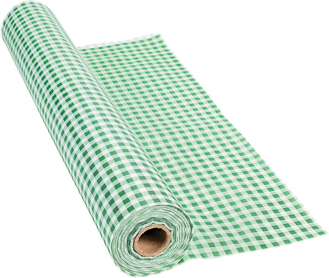 Table Roll Fun Express 100 feet Green Gingham Plastic Tablecloth Roll, Party ...