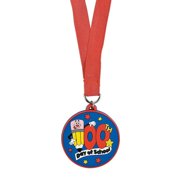 Fun Express - 100th Day Eva Rubber Award Medals for 100th Day of School - Stationery - Awards - Award Ribbons & Paper Certificates - 100th Day of School - 12 Pieces