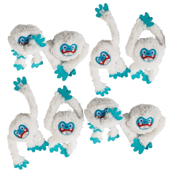 Fun Express 11" Bulk 72 Pieces Long Arm Stuffed White Yetis with Touch Fastener Hands
