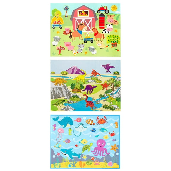 Fun Express 11" x 8 1/2" Animal Sticker Scene Assortment - 36 Pieces