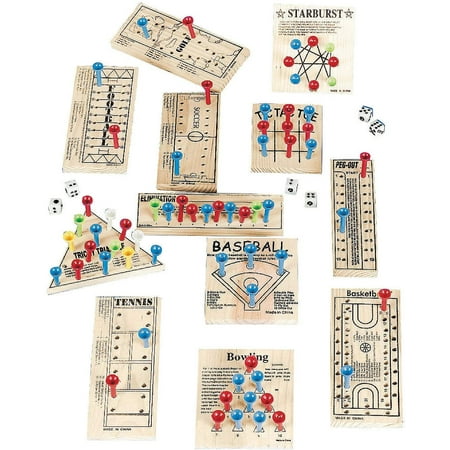 Fun Express 12-Piece Wooden Peg Board Game Variety Pack, Compact Games for Family Fun