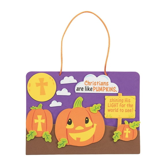 Fun Express 12 Pieces 7 1/2" x 5 1/2" Foam Christian Pumpkin Craft Kit, Fun Religious Craft