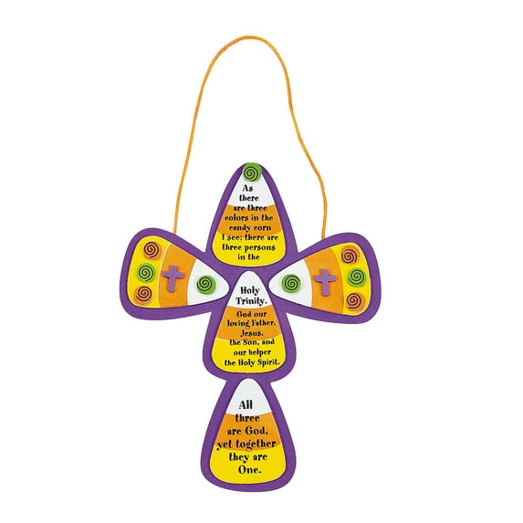 Fun Express 12 Pieces Candy Corn Trinity Cross Craft Kit, Sign Decoration Craft Kits, Hanging Décor Craft Kits, Multicolor