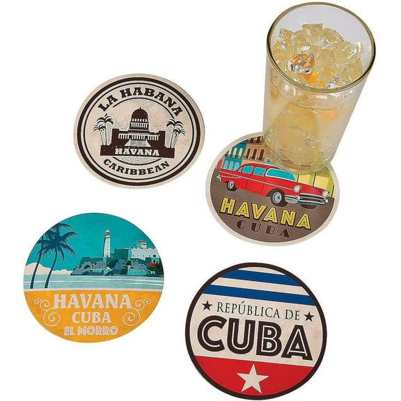 Fun Express 12 Pieces Cuban Print Coasters, Havana Nights Party Supplies