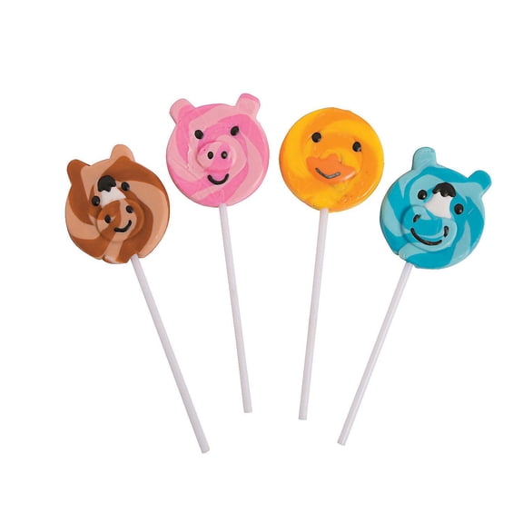 Fun Express 12 Pieces Farm Animal Swirl Pops, Individually Wrapped, Birthday Party Candy Supplies for Kids