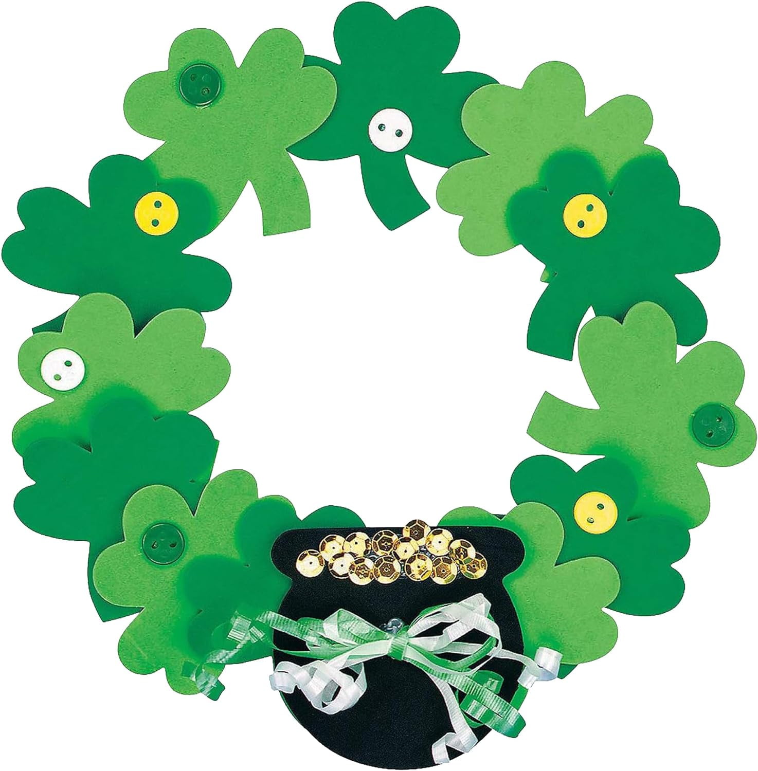 Fun Express 12 Pieces Foam Shamrock Wreath Craft Kit, St. Patrick's Day Crafts for Kids