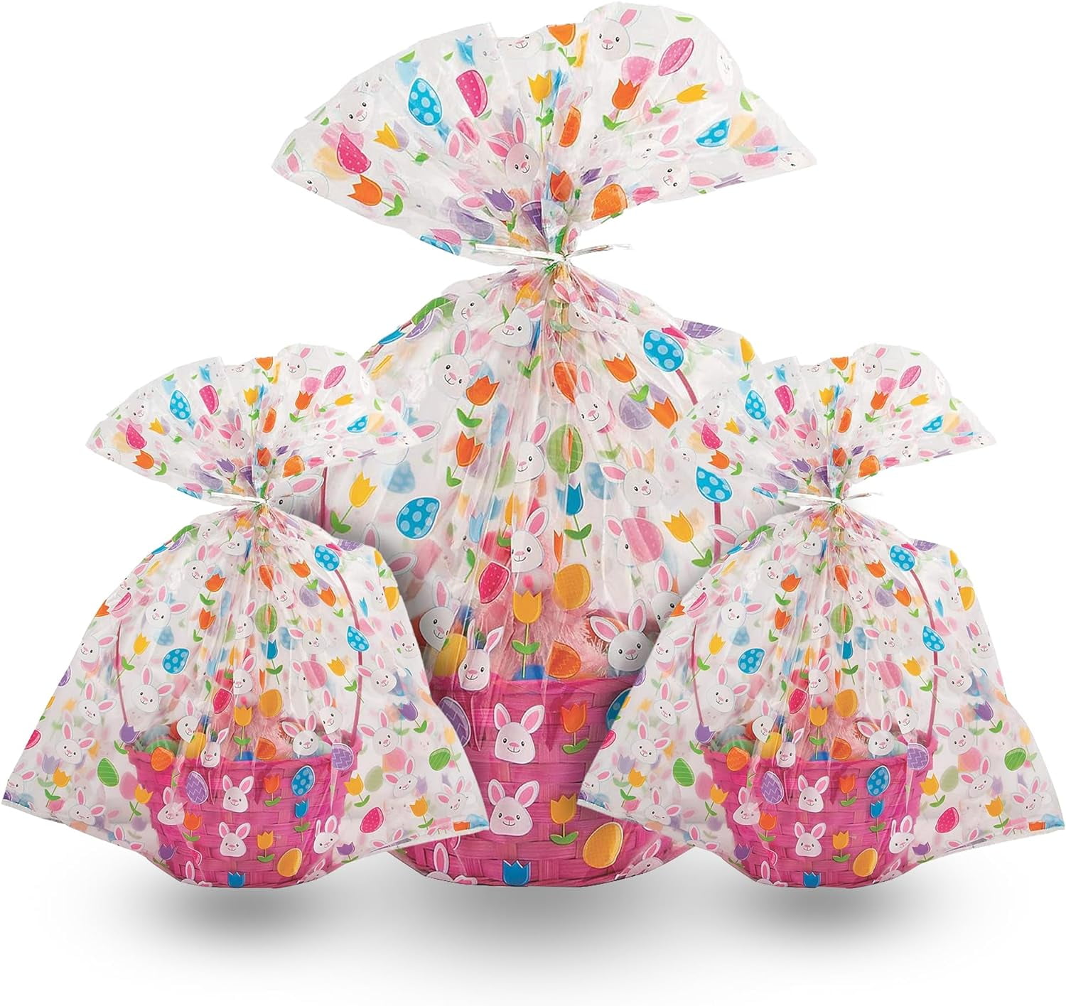 Fun Express 12 Pieces Jumbo Cellophane Bags for Gift Baskets, Elevate Your Gift Presentation with Style, Secure Your Baskets, Easter Elegance