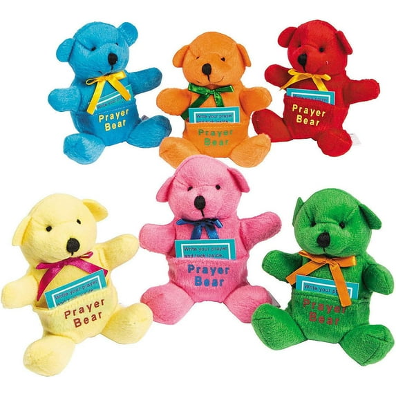 Fun Express 12 Pieces Plush Prayer Stuffed Animal Teddy Bears, Religious Toys and Stocking Stuffers