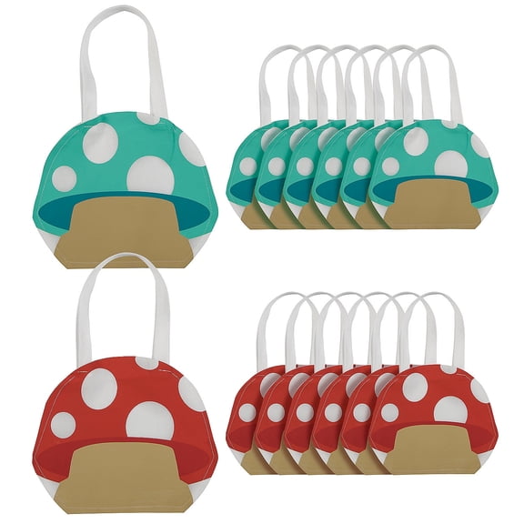 Fun Express 12" x 10" Medium Mushroom-Shaped Nonwoven Tote Bags - 12 Piece