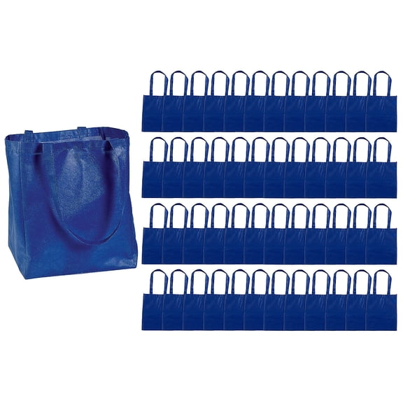 Fun Express 12" x 14" Bulk 48 Pieces Large Nonwoven Blue Shopper Tote Bags