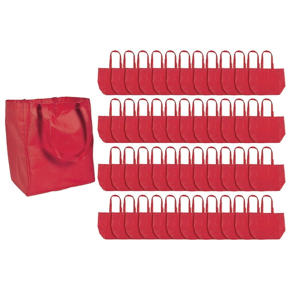 Fun Express 12" x 14" Bulk Large Red Nonwoven Shopper Tote Bags 48 Pieces