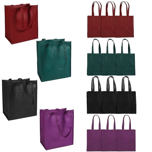 Fun Express 12" x 14" Medium Jewel Tone Nonwoven Tote Bag Assortment - 12 Pieces