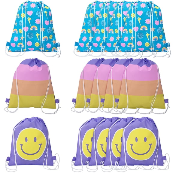 Fun Express 12" x 15" Medium Rainbow Pastel Ombre Nonwoven Drawstring Backpacks - 12 Pieces
