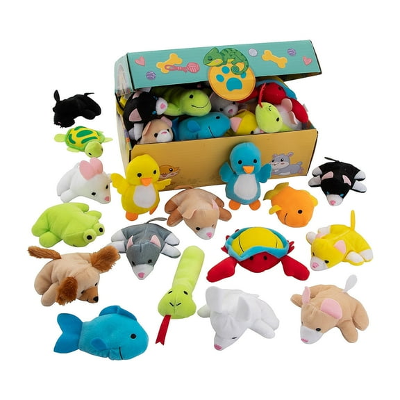 Fun Express 12" x 7 1/4" Bulk 50 Pieces Stuffed Pets Treasure Chest Assortment