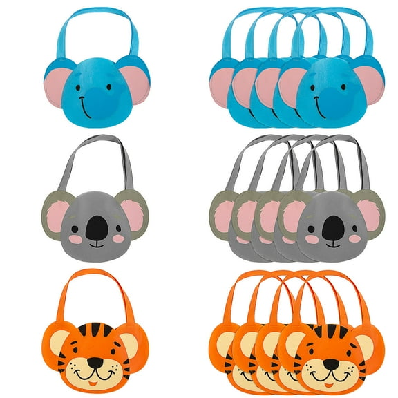 Fun Express 12" x 8" Medium Safari Animal-Shaped Nonwoven Tote Bags - 12 Pc