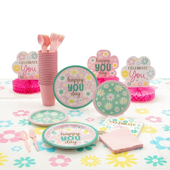 Fun Express 123 Pieces Happy You Day Party Disposable Tableware Kit for 8 Guests