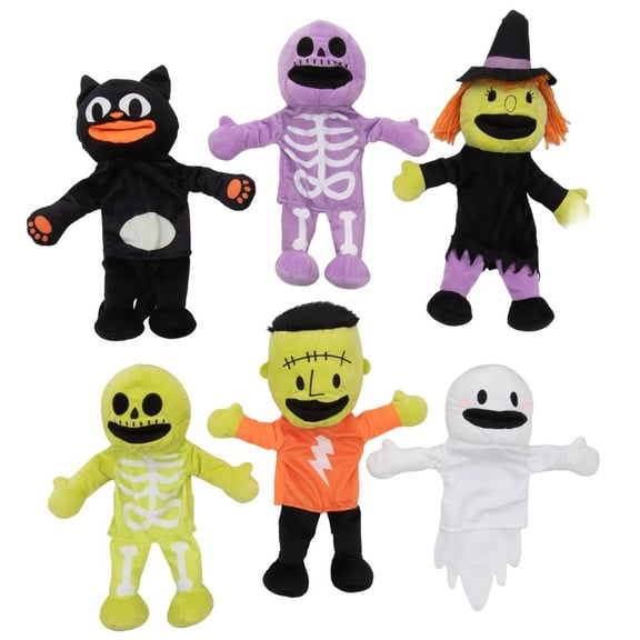 Fun Express 14 3/4" - 18 1/2" Halloween Character Stuffed Hand Puppets - 6 Pc.