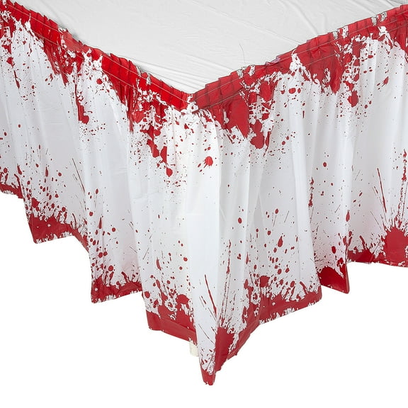 Fun Express 14 Ft. x 29" Halloween Horror Party Bloody Red & White Plastic Table Skirt