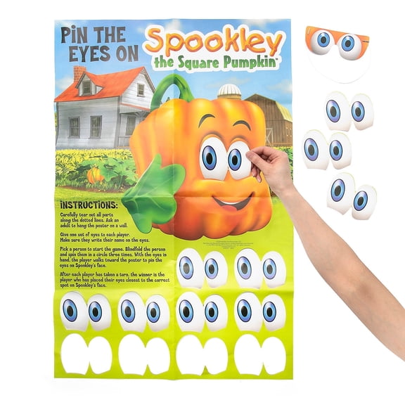 Fun Express 14 Pieces Spookley the Square Pumpkin Pin the Eyes Game for 10