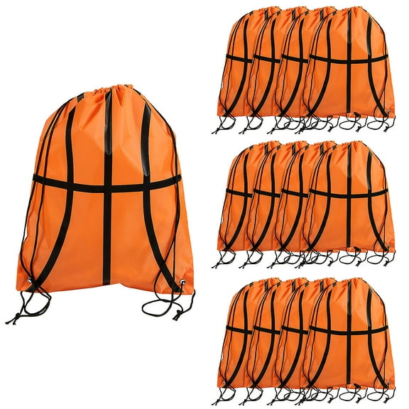 Fun Express 14" x 18" Large Basketball Polyester Drawstring Bags - 12 Pieces