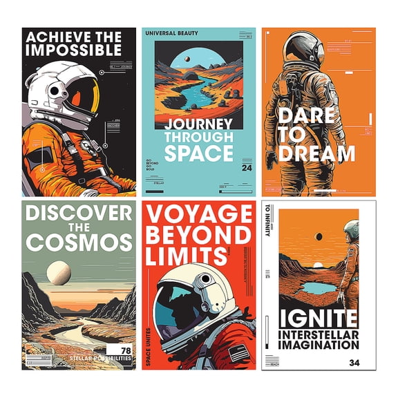 14" x 20 3/4" Astronaut Vintage Style Poster Cardstock Wall Cutouts - 6 Pieces