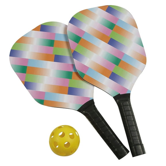 Fun Express 15 3/4" Bright Colors Wooden Pickleball Paddle Set with Ball - 3 Pieces