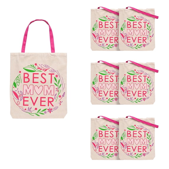 Fun Express 15" x 17" Large Mother’s Day Canvas Tote Bags - 6 Pc.