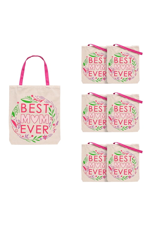 15" x 17" Large Mothers Day Canvas Tote Bags - 6 Pc.
