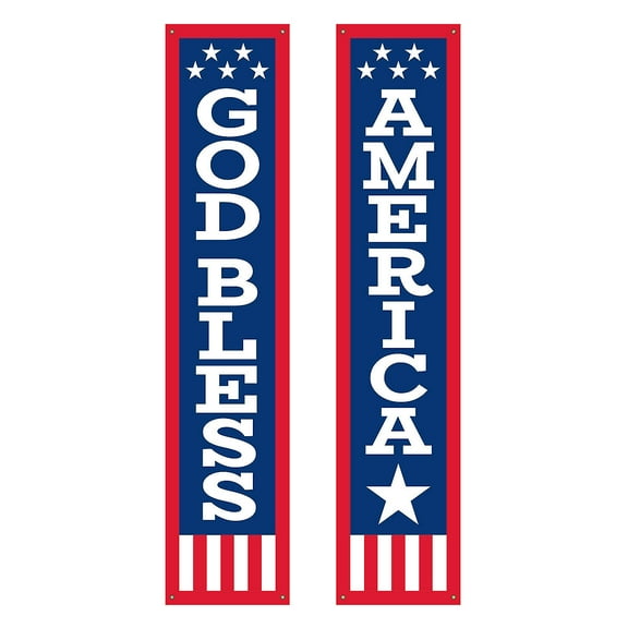 Fun Express 15" x 5 Ft. 9 1/2" Patriotic God Bless America Pillar Buntings - 2 Pieces