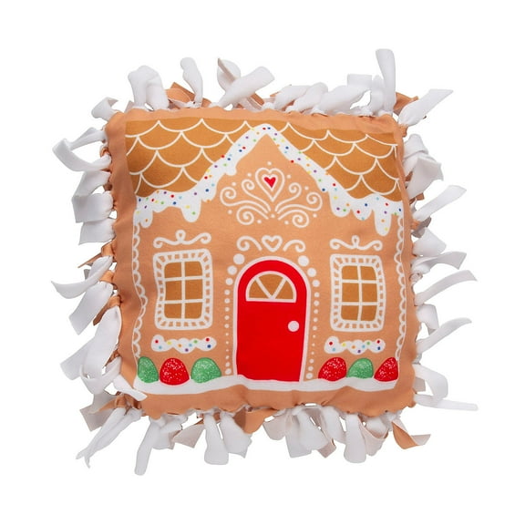 Fun Express 16 1/2" x 16 1/2" Gingerbread House Fleece Tied Pillow Craft Kit - Makes 6
