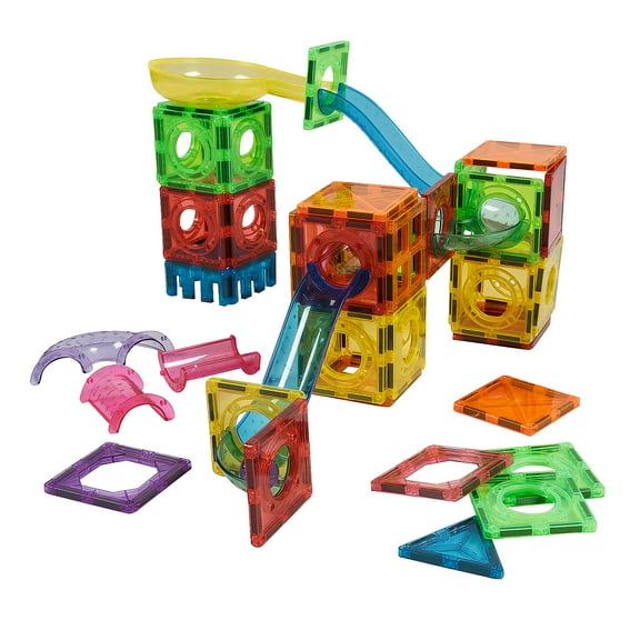 Fun Express 16" x 10" STEM Bright Magnetic Building Tiles with Plastic Slides Set - 128 Pc.