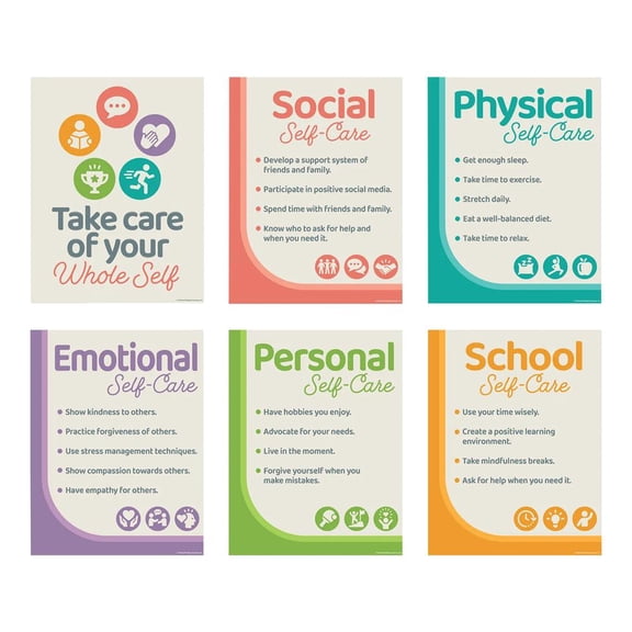 Fun Express 16" x 20 3/4" Social Emotional Learning Self-Care Cardstock Posters  6 Pc.