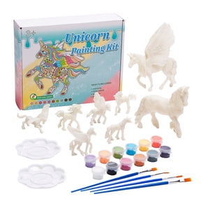 Fun Express 2 1/2" 4 1/4" DIY Plastic Unicorn & Pegasus Painting Craft Kit - 26 Pieces