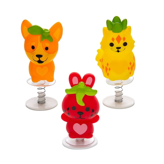 Fun Express 2 1/2" Adorable Fruit Animal Plastic Pop-Ups - 12 Pieces