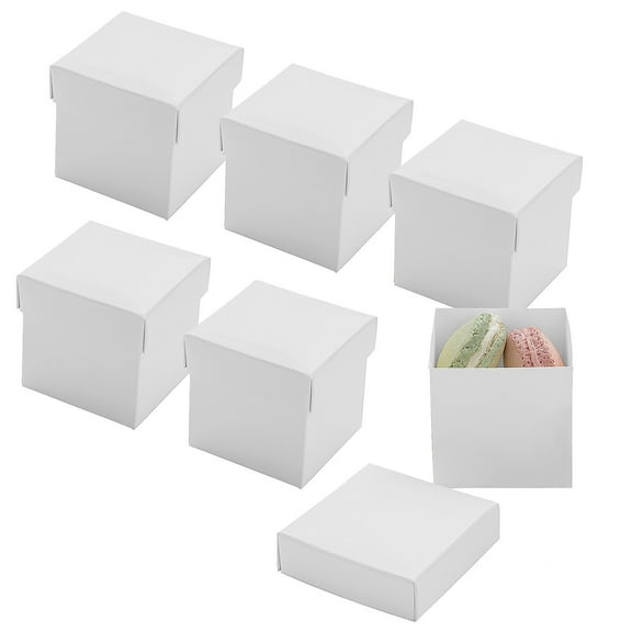 Fun Express 2 1/2" Bulk 48 Pieces White Square Disposable Paper Macaron Boxes with Lid