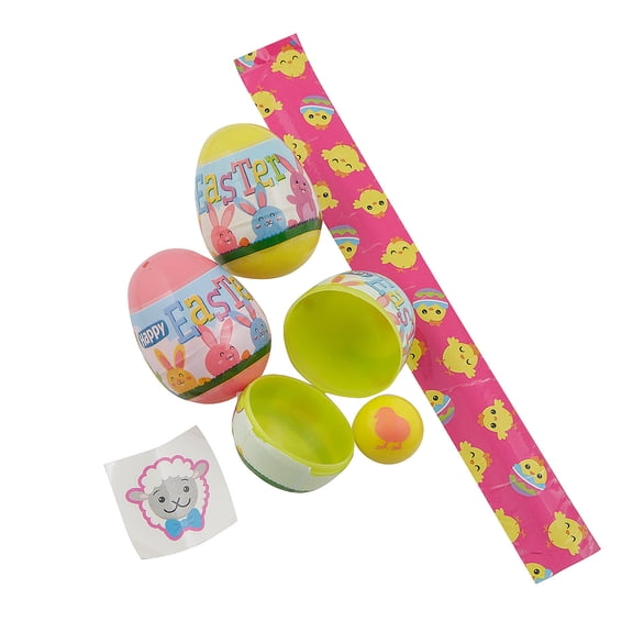 Fun Express 2 1/2" Bulk 96 Pieces Prize-Filled Plastic Easter Egg Assortment